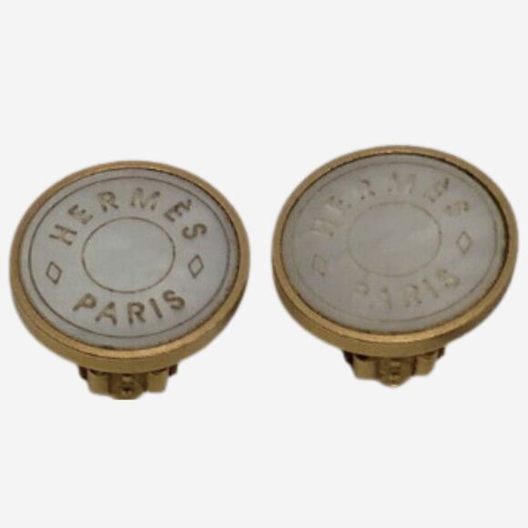Hermes Clou de Selle Mother of Pearl Clip-on Earrings - Picture 8 of 9